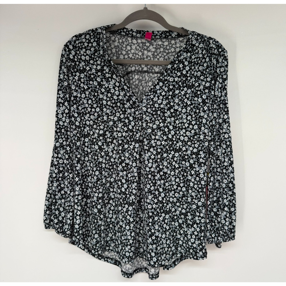 Black Floral V-Neck Long Sleeve Women's Top